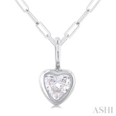 1/5 Ctw Heart Shape Bezel Set Diamond Fashion Pendant With Paperclip Chain in 14K White Gold